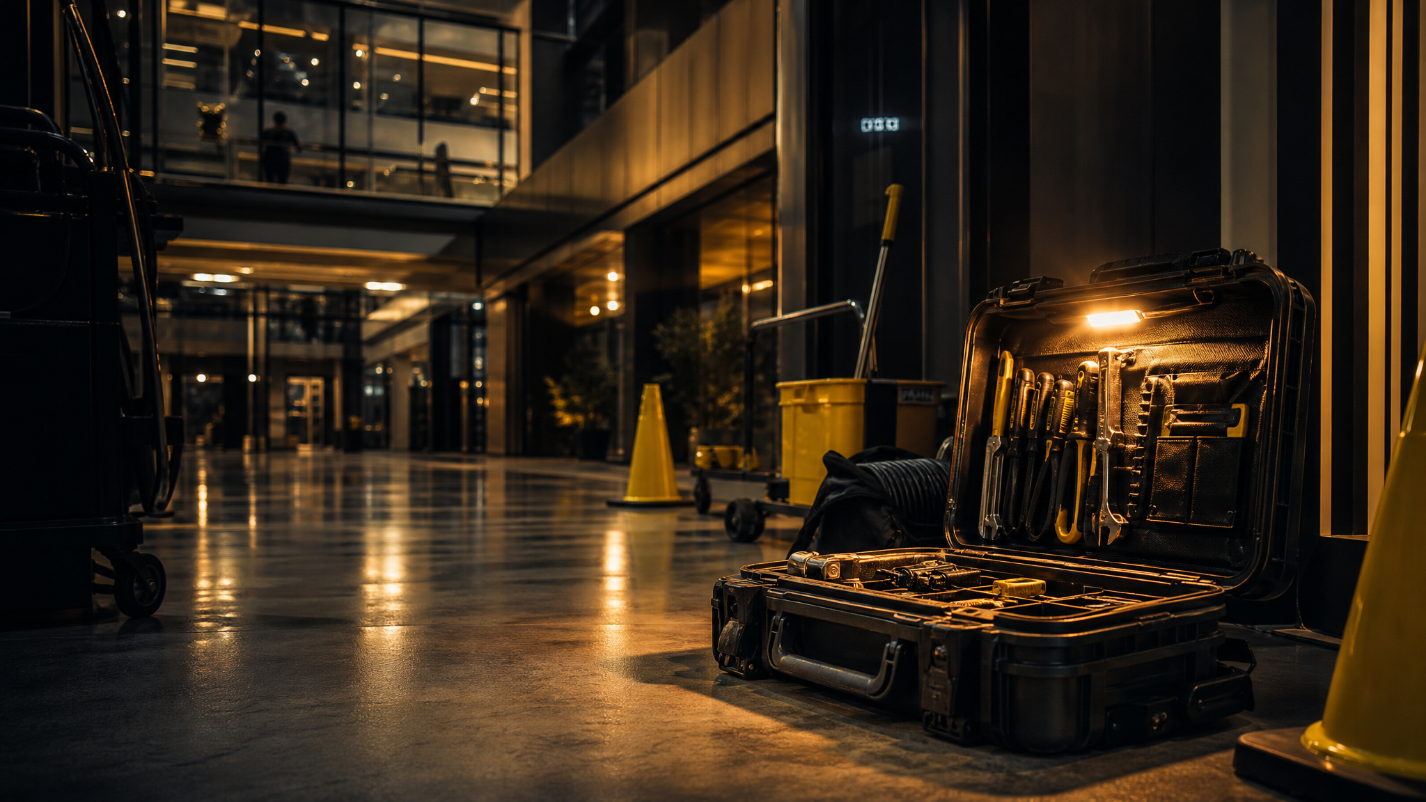 Commercial building maintenance scene